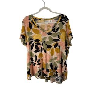 Rachel Zoe 100% Linen Top Floral Tropical Summer Vacation Peppy Womens Plus 1x